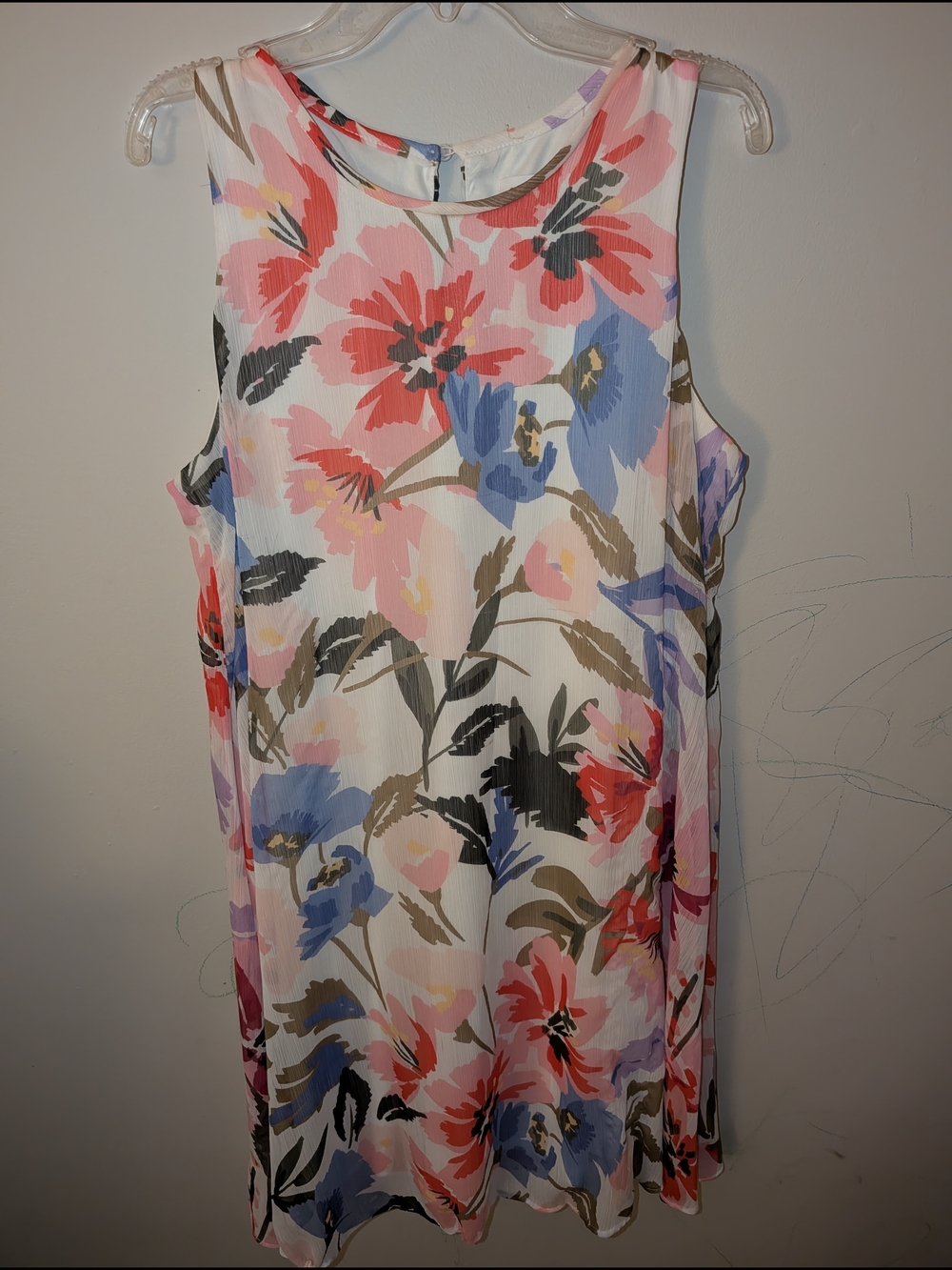 Calvin Klein White Floral Mini Dress with Pink and Blue Blooms